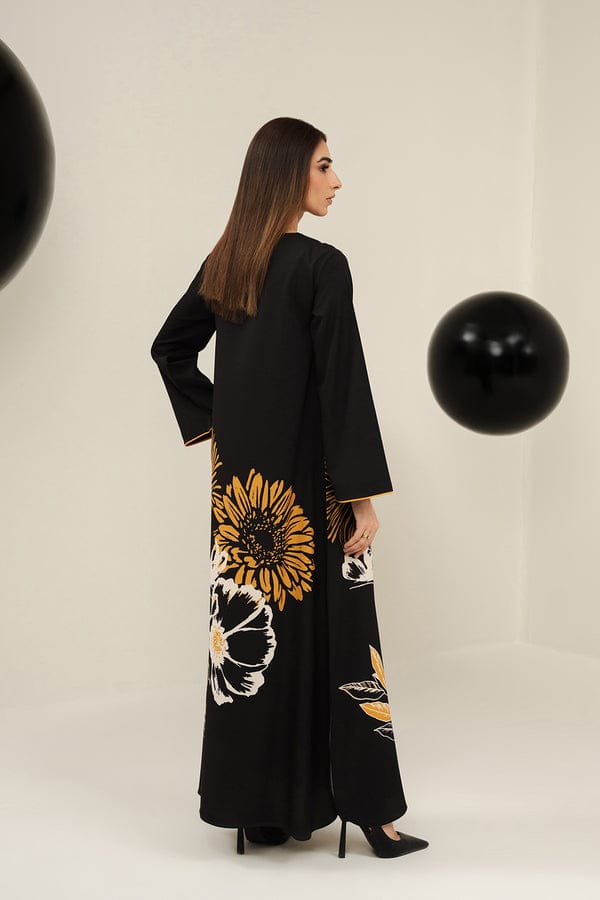 Black Printed Long Dress – 2-Piece Set