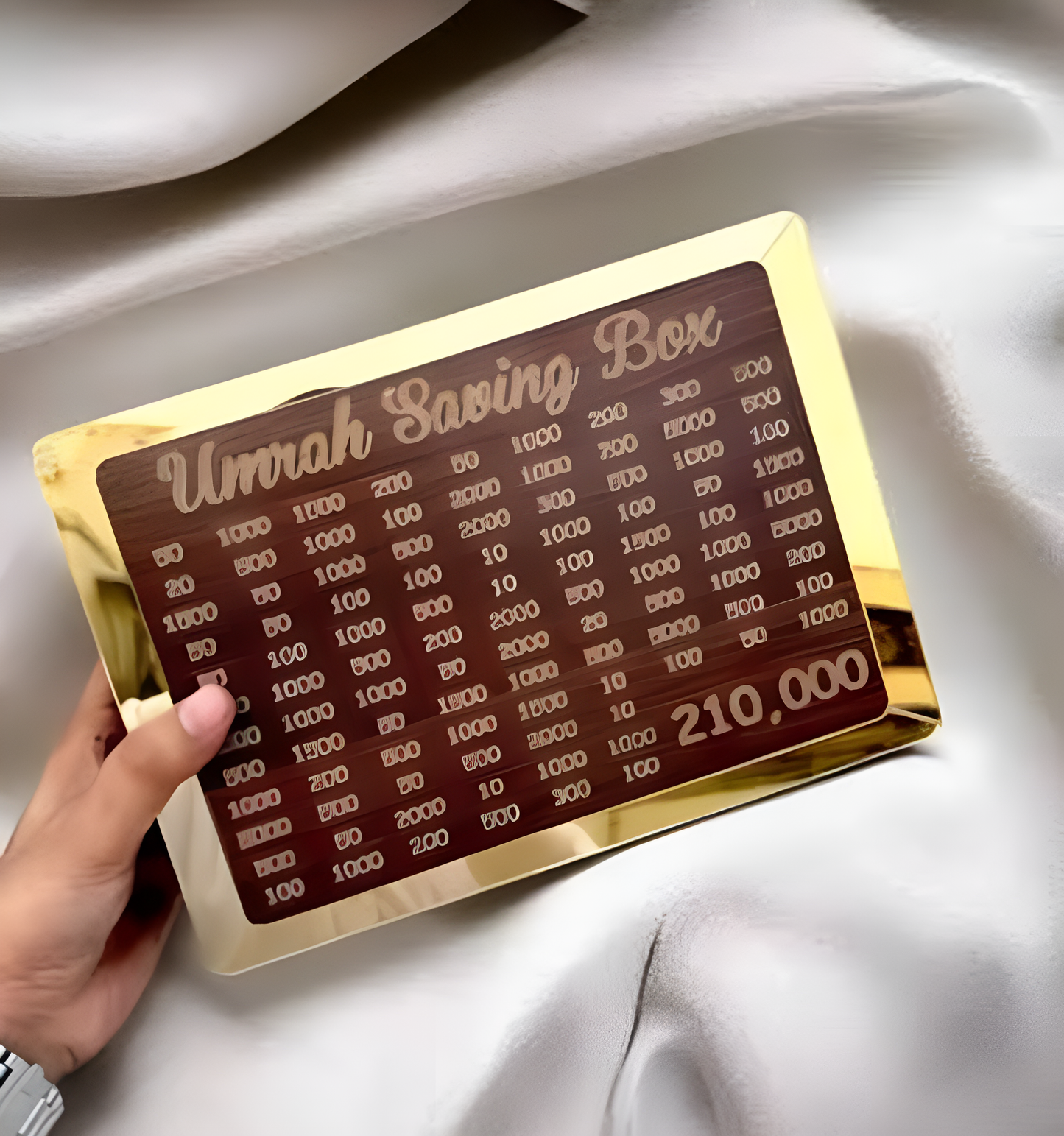 Umrah Saving Box – Box For Umrah Saving | Umrah Saving Box – Best Quality Umrah Saving Box – Umrah Saving Box Dark Brown, Wooden Money Box for Umrah – 210,000