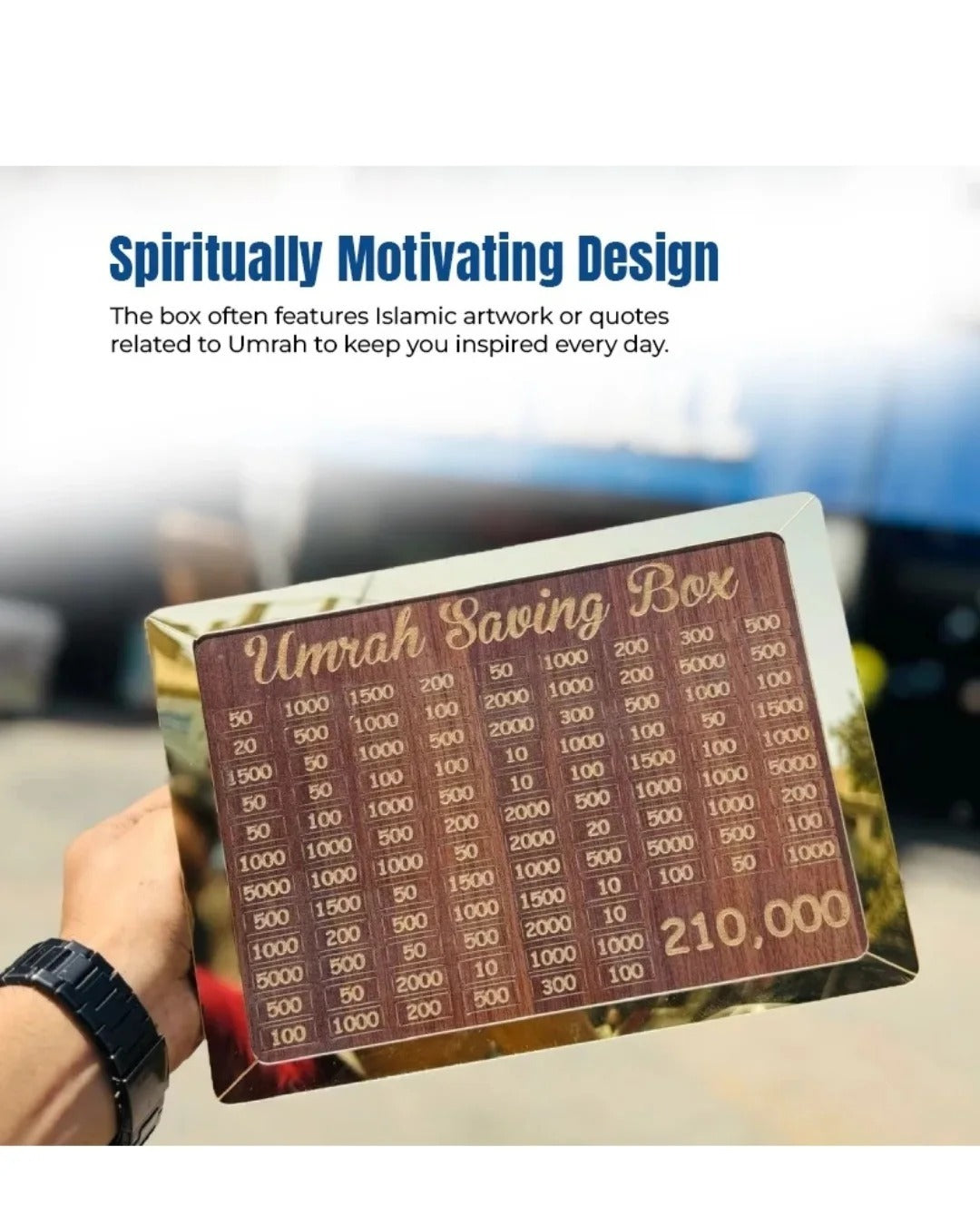 Umrah Saving Box – Box For Umrah Saving | Umrah Saving Box – Best Quality Umrah Saving Box – Umrah Saving Box Dark Brown, Wooden Money Box for Umrah – 210,000