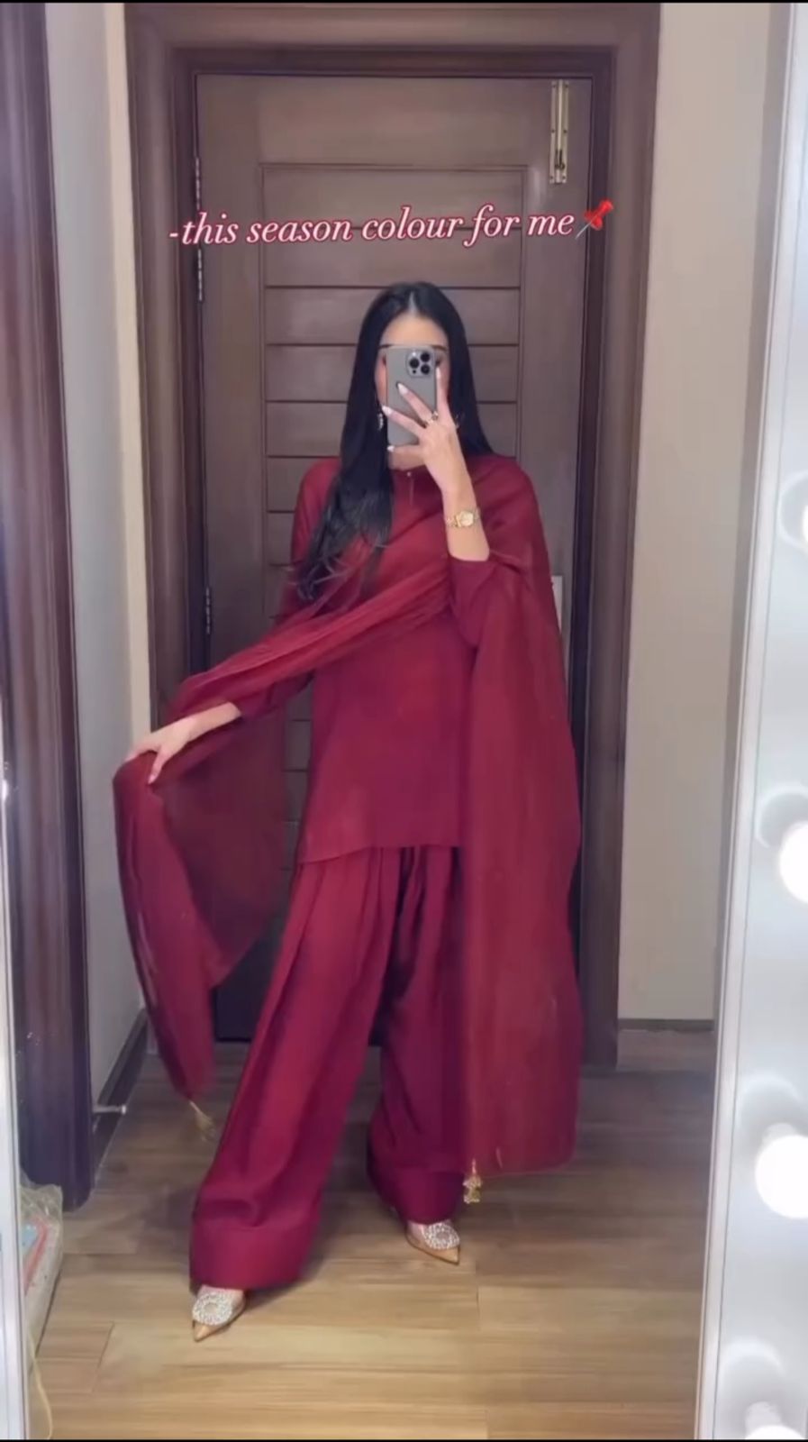 Farshi Shalwar – 3 Piece Set | Short Silk