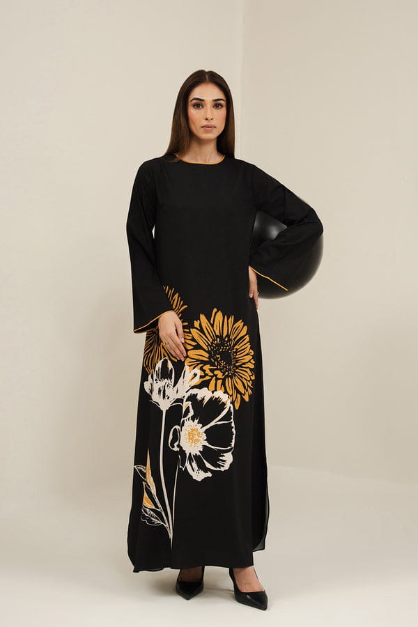 Black Printed Long Dress – 2-Piece Set