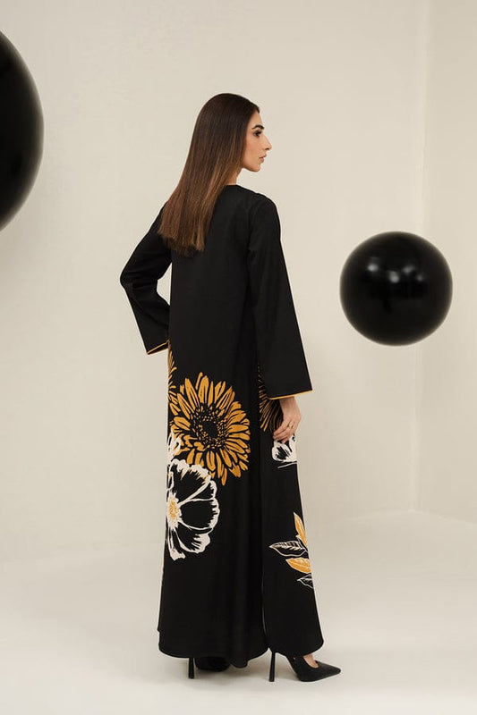 Black Printed Long Dress – 2-Piece Set