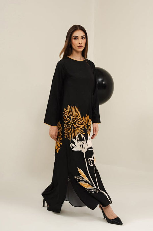 Black Printed Long Dress – 2-Piece Set
