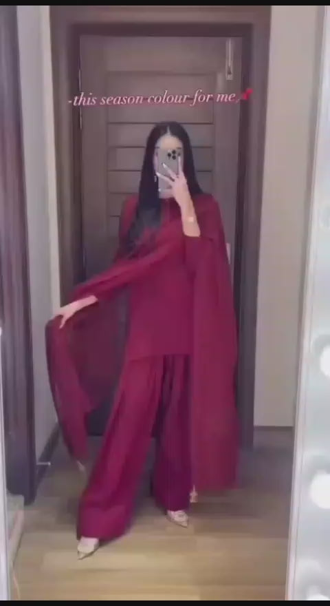 Farshi Shalwar – 3 Piece Set | Short Silk